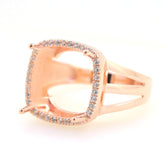 Art Deco Sterling Silver Semi Mount Ring Setting CU Cushion 13x13mm Syzjewelry